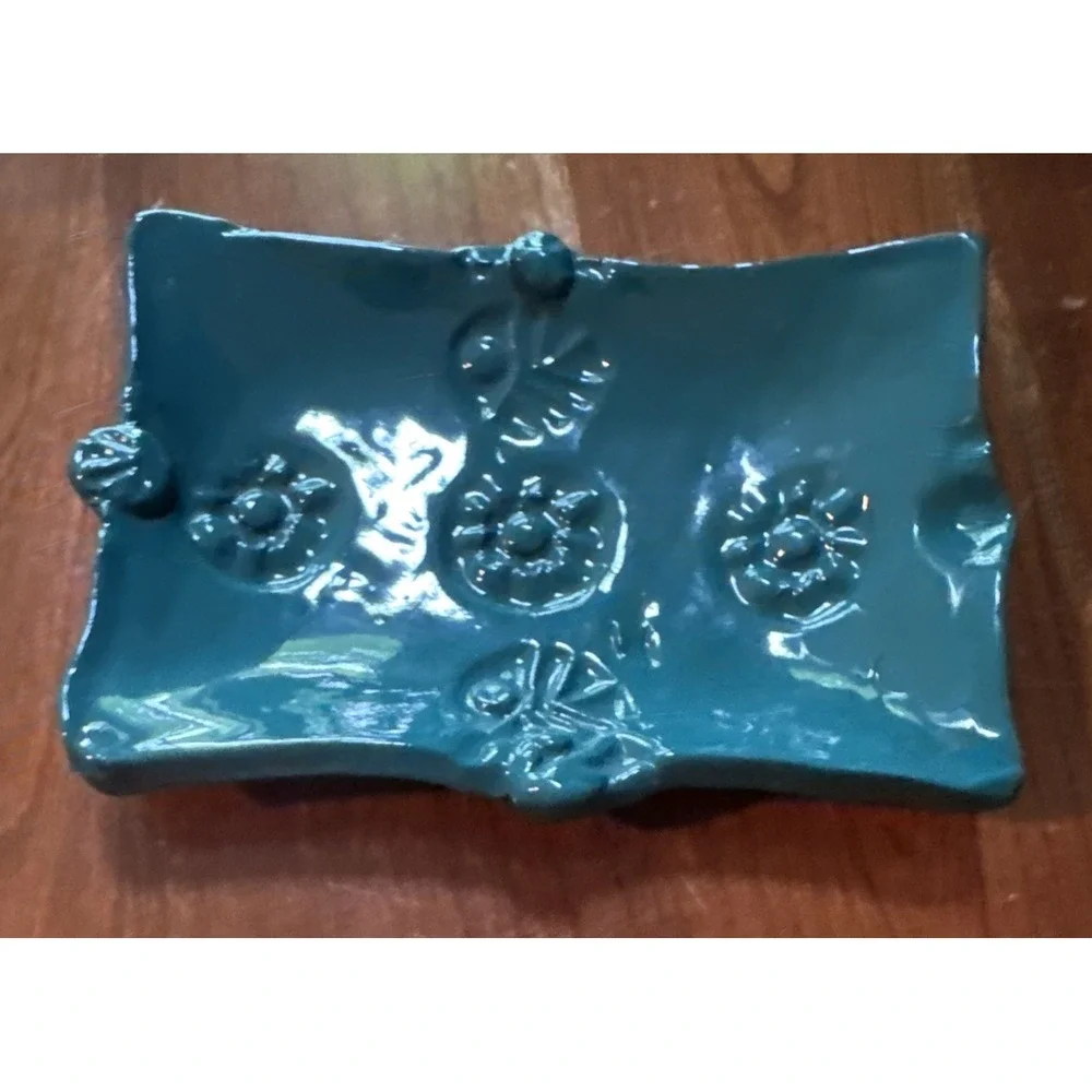 Red Clay Dish Green Glaze Forest Hills Shawn Tyndal Pottery Trinket‎ Dish
